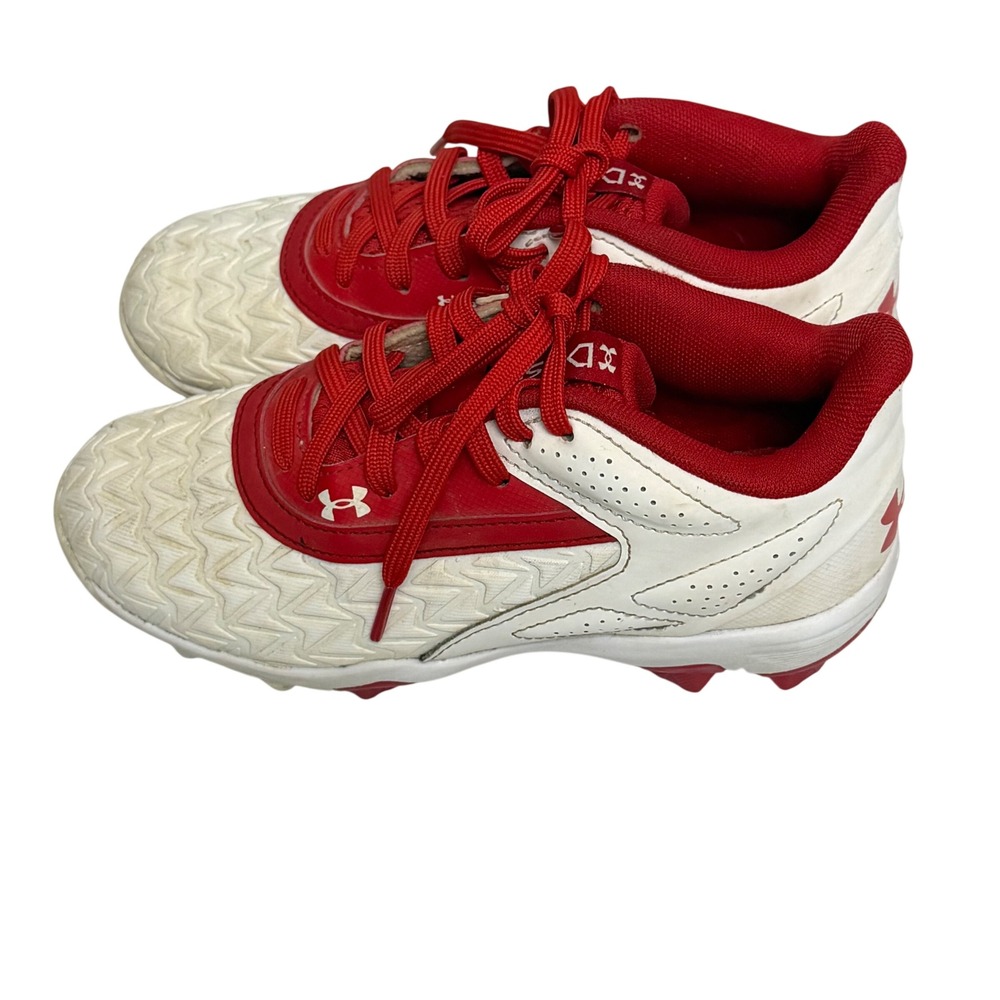 Under Armour Leadoff Mid RM Youth Baseball Cleats White Red Game Day Size 1Y